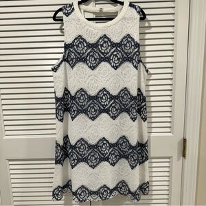 Blue and White Lace Shift Dress